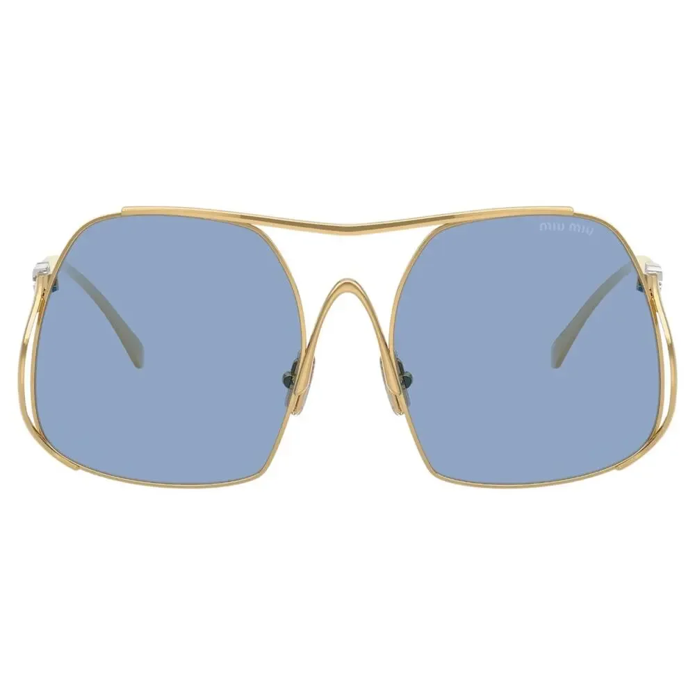 New MIU MIU Sunglasses MU A55S 5AK30U Gold Metal Square Blue Lens Oversized